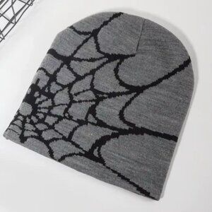 Spider Web Beanie Hat Cap Gray & Black